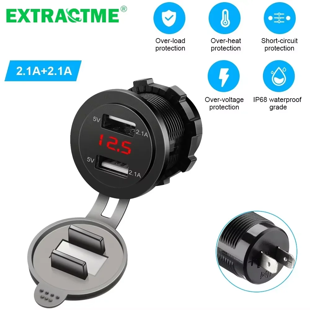 

Extractme 4.2A Car Usb Cigarette Lighter 12V 24V Dual Usb Cigar Lighter Socket Motorcycle Charger Auto Lighter Built-in Car