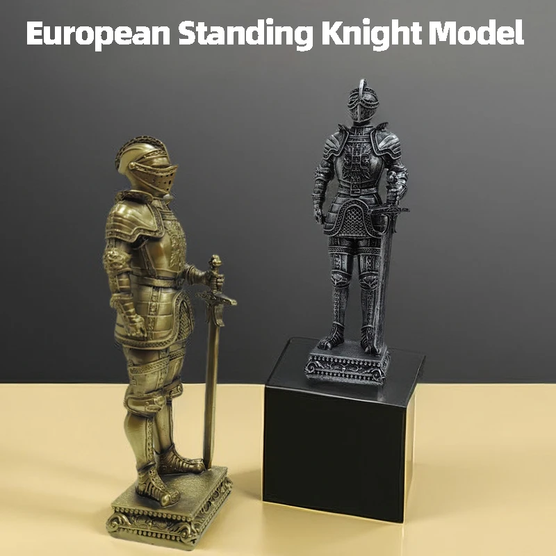 Resin European Standing Knight Sculpture Model Retro Armor Knight Statue Model Home Office Room Desk Decoration Accessories Gift