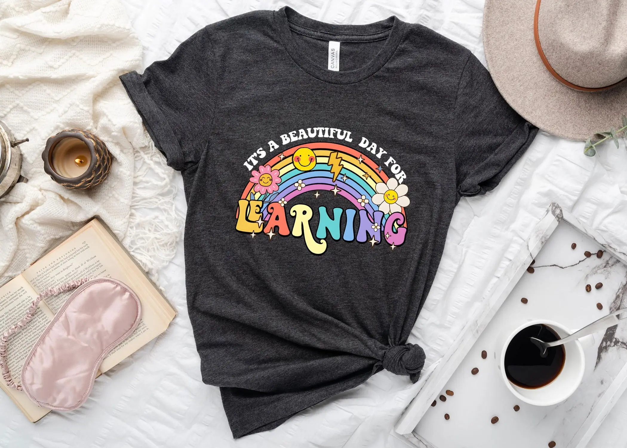 It's A Beautiful Day For Learning T Shirt Back to School Best Teacher Appreciation Rainbow