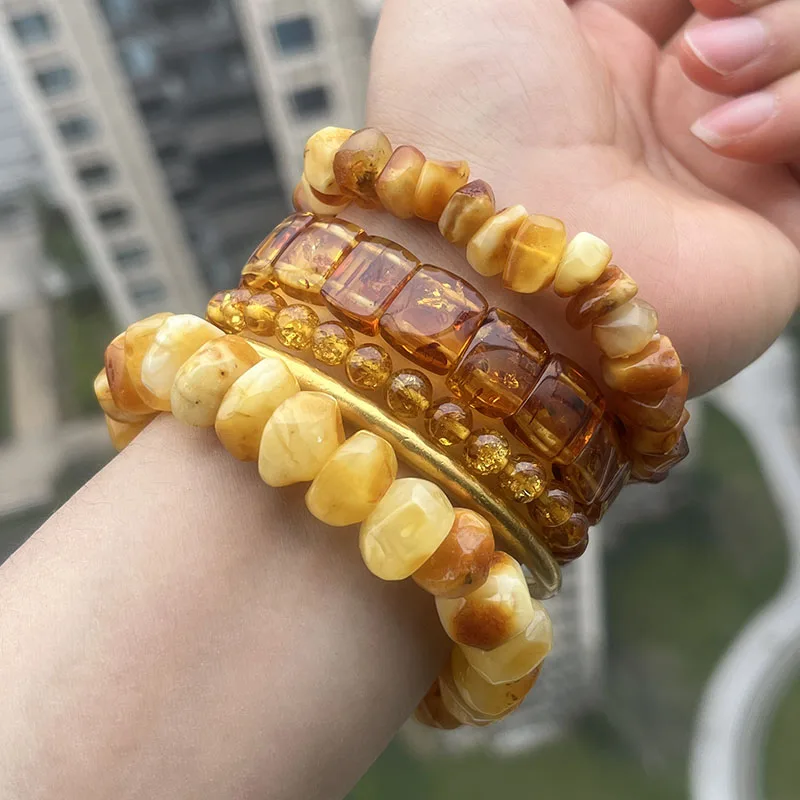 100% Real Yellow Amber Bracelets for Unisex Unique Irregular Original Diy Beads Natural Stone 2026 New Healing Jewelry Wholesale view 2