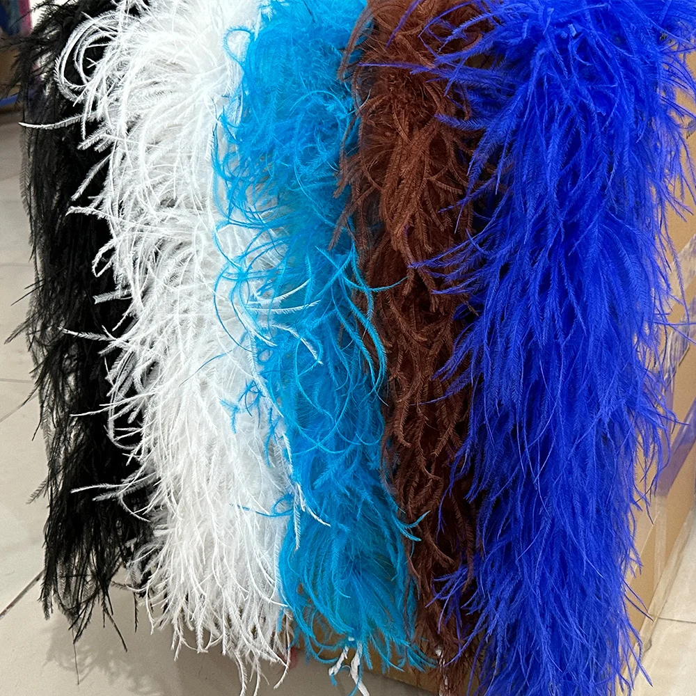 2Meters Dyed Ostrich Feathers Boa 2Ply 6Ply 10Ply 15Ply 20Ply Fluffy Ostrich Plumes Shawl for Clothes Wedding Carnival DIY Craft