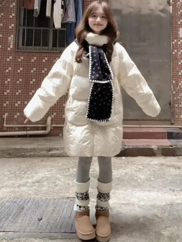 

Korean Style Sweet Milk Fufu Cotton Jacket Women's New Small Size Mid-Length Cotton Clothes Winter Thickened Loose Cotton Coat