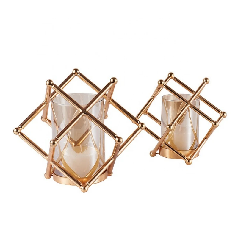 European luxury living room metal candle glass candle holders creative geometric candlestick sets