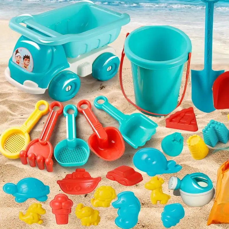 Zabawki plażowe dla maluchów 29 elementów Zestaw do budowania zamku z piasku Formy Konewka Torba do przechowywania Przenośne wiaderko Grabie dla dzieci w wieku