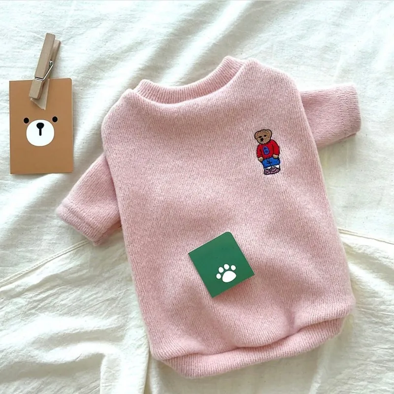 Winter Pet Bottom Shirt Teddy Bear Embroidered Vest Bichon Warm Clothes Puppy Soft Pullover Fashionable Dog Clothes