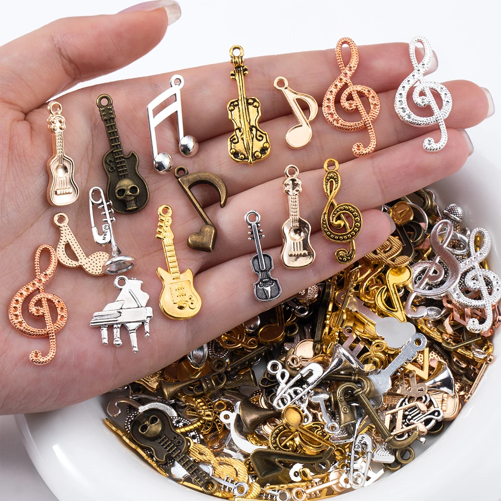 50g Alloy Retro Musical Note Series Fashion Charms Various Mixed Pendants for DIY Bracelet Necklace Jewelry Making Accessories