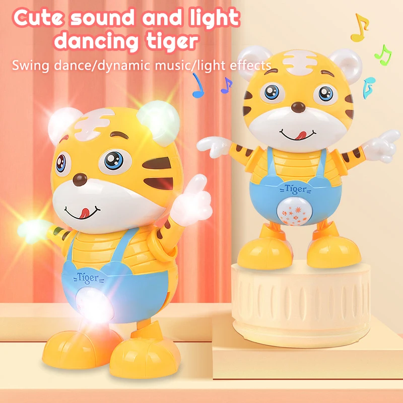 Tanzen Elektrische Cartoon Nette Kleine Gelbe Tiger Puppe Home Decor Kid Geschenk Baby Frühe Bildung Musical Dance Licht LED Baby spielzeug