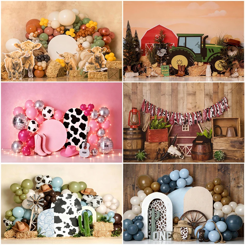 

LS Cowboy Theme Backgrounds Birthday Cake Smash Kids Adult Photography Props Child Baby Decors Western Farm Life Photo Backdrops