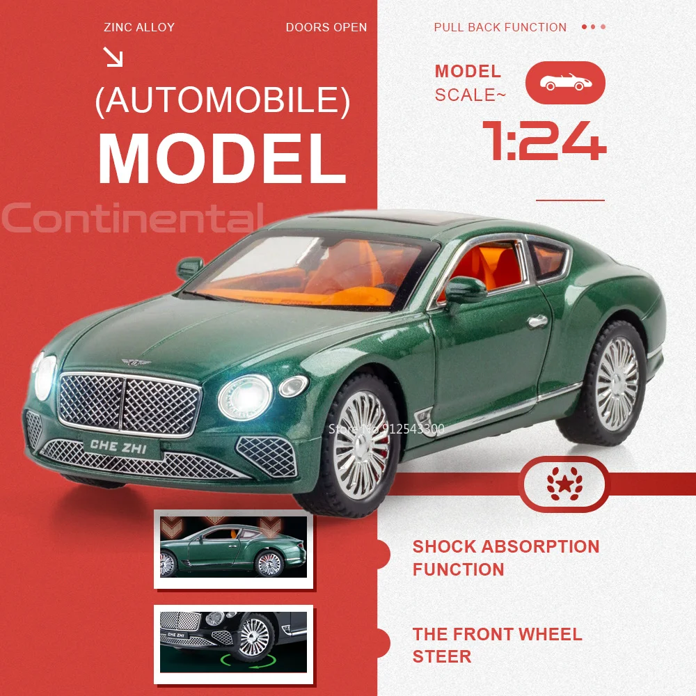 

1:24 Continental Mulsanne Car Model Toy Doors Opened Shock Absorption Cars Pull Back Front Wheel Steer Models Dashboard Ornament