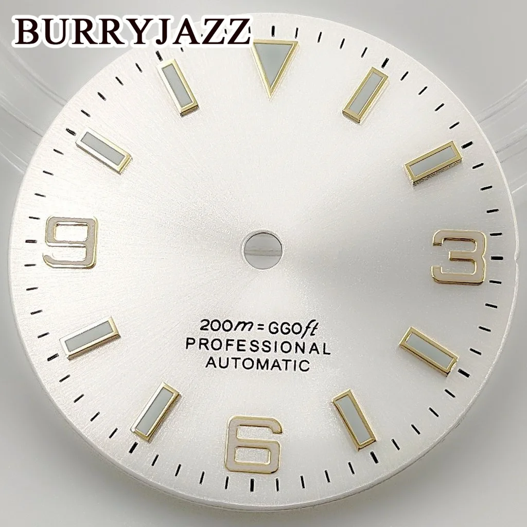 BURRYJAZZ 29mm sin logotipo NH35 NH36 ETA2824 2836 PT5000 Miyota 8215 esferas de reloj negro azul esfera luminosa ajuste 3 en punto corona de caja
