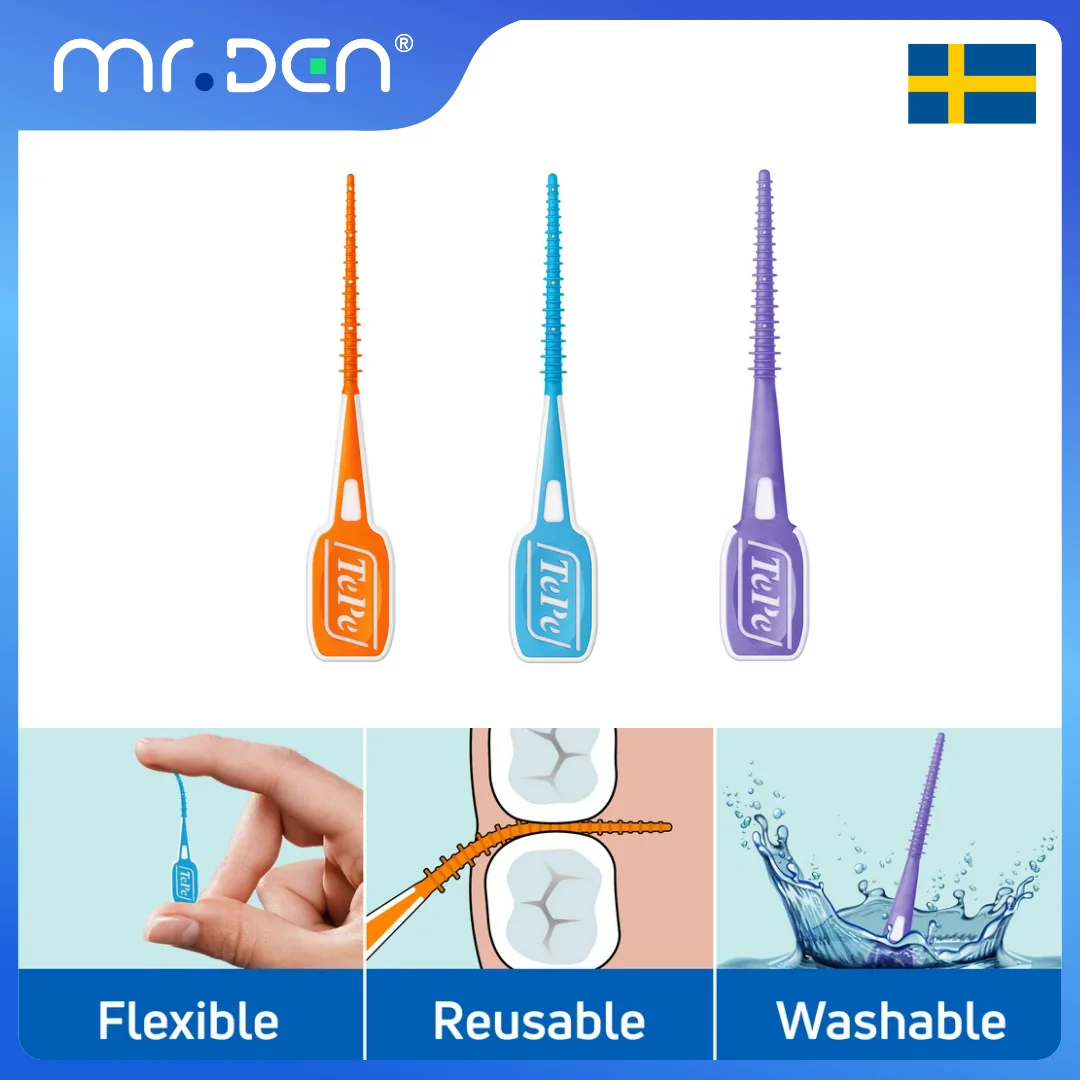 MRDEN TePe EasyPick XS/S M/L Soft Silicone Interdental Picks Bendable 150° Orthodontic Braces 0.2mm Tip Teeth Gap Cleaner
