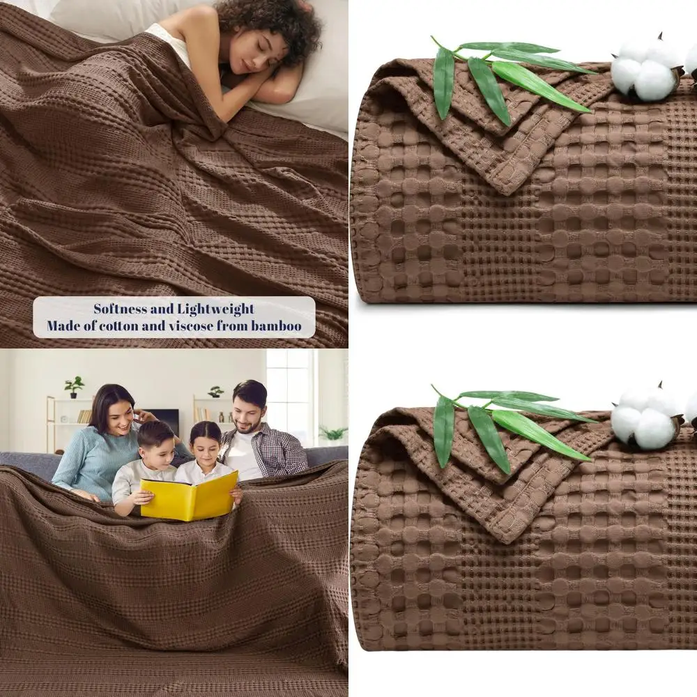 

California King Size Cooling Waffle Blanket, Lightweight Rayon & Cotton Blend, Breathable for Hot Sleepers, 110x96, Cocoa Brown