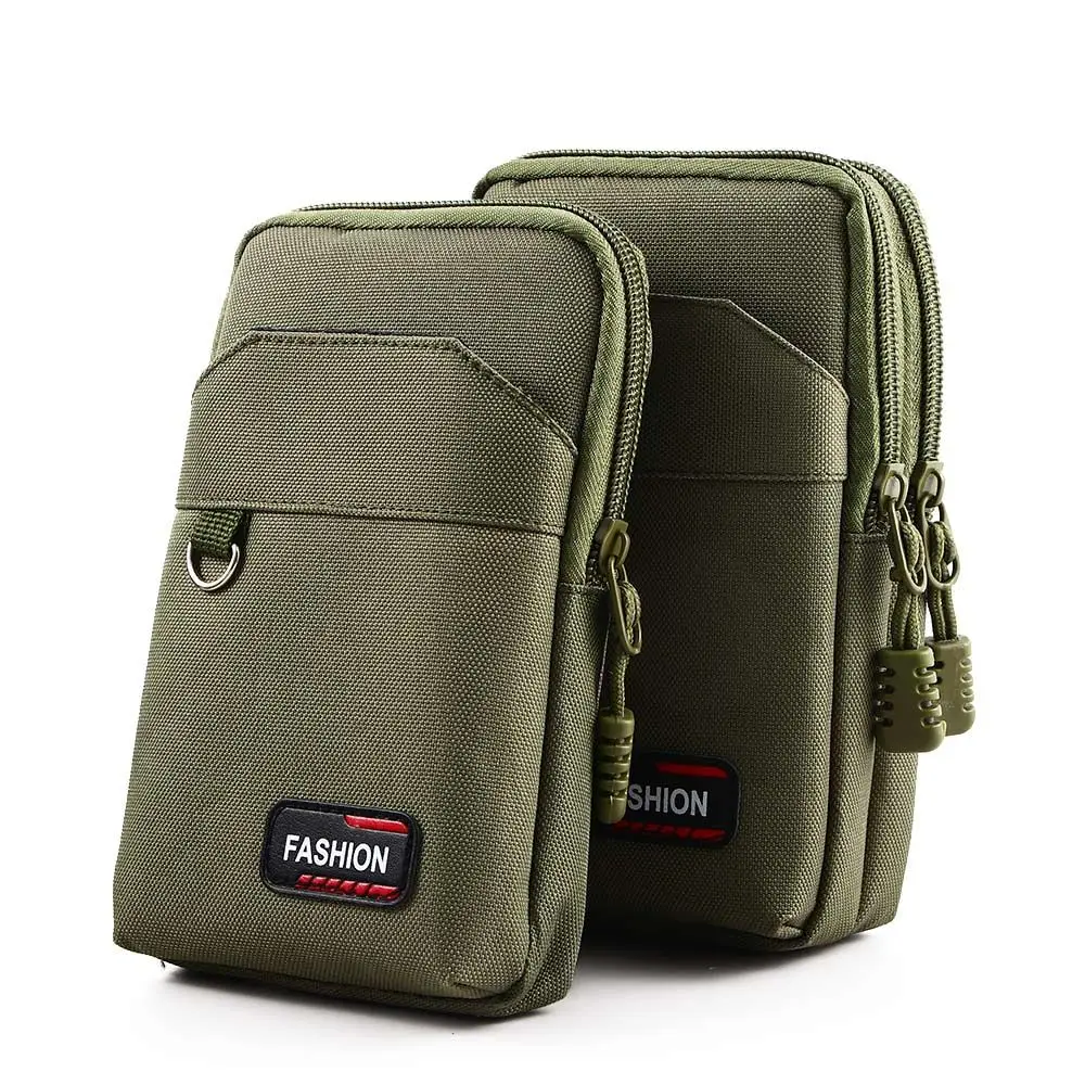 Camping Durable Khaki Single/Double Layer Nylon Colth Green Mobile Phone Bags EDC Molle Purse Belt Waist Bag Waist Fanny Pack