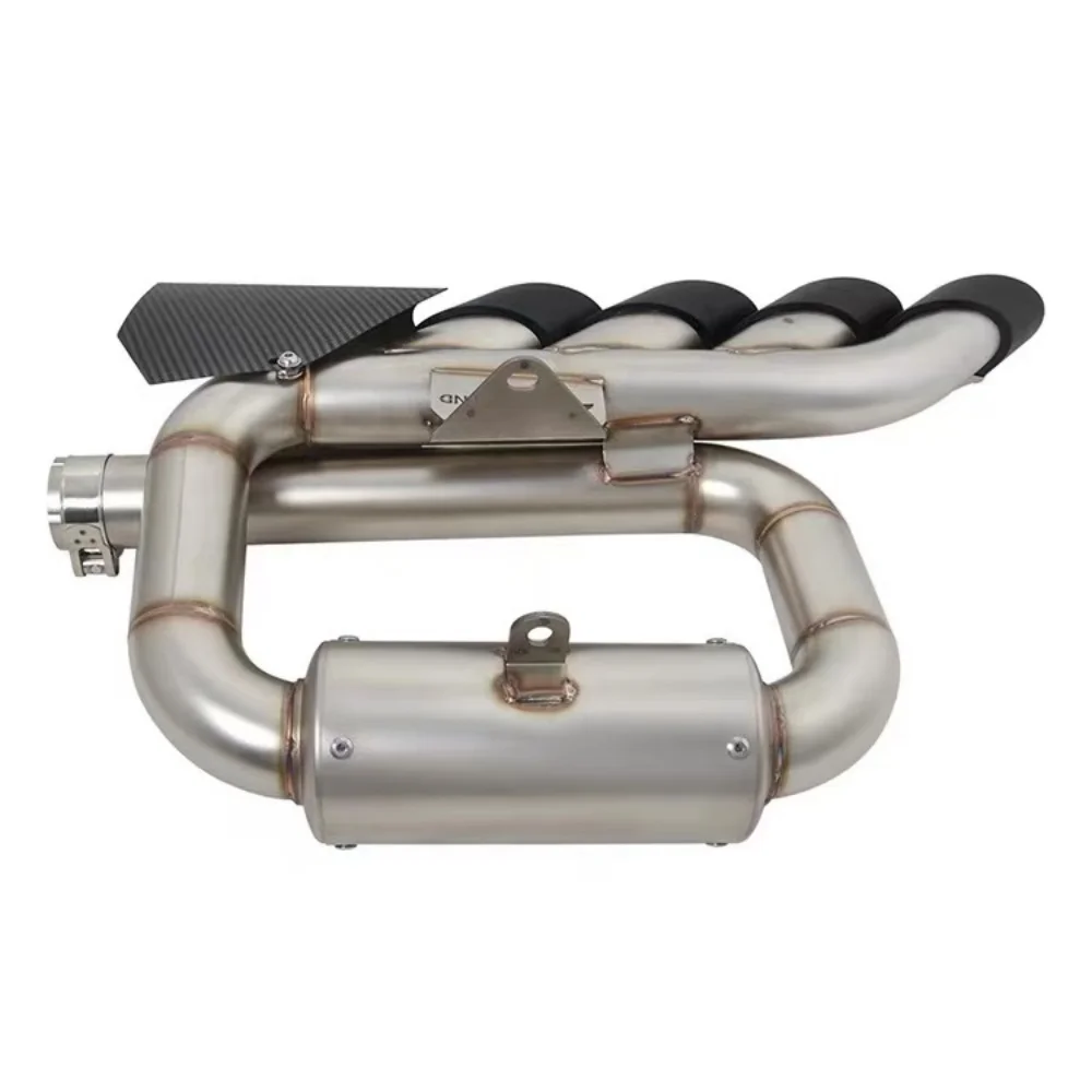 FOR Benda LFC700 4-Outlet Exhaust System - Hidden Lower Mount Scorpion Style Muffler with Carbon Fiber Tip for High Flow Racing