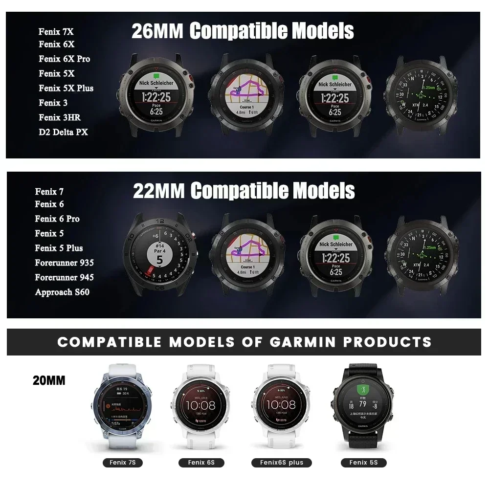 26 20 22 مللي متر حزام ساعة من النايلون لـ Garmin Fenix 7X 6X Pro 7 7S 6 6S 5X 5 5S Plus/Venu 2 Plus هوك وحلقة حزام سريع الجفاف