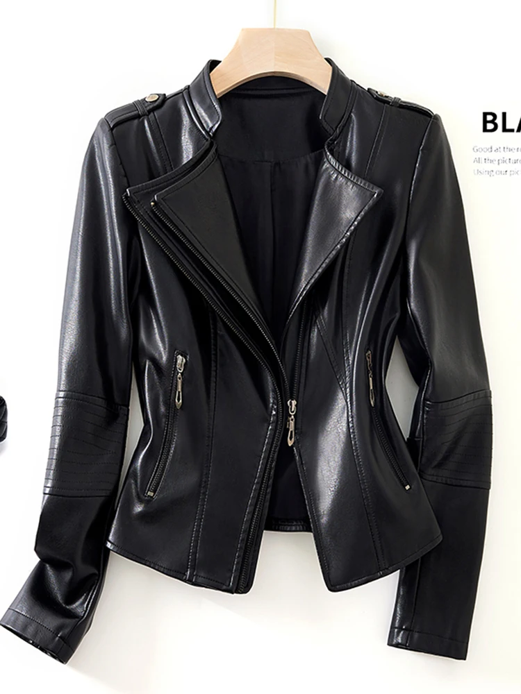   Ning 本革ジャケット レディース ショートスリーブ 2025 秋冬新作 ファッション シープスキン バイク用 スリムフィットコート