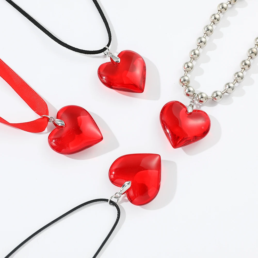 Double Layered Simple Bow Crystal Heart-Shaped Necklace Temperament Spicy Girl Style Clavicle Chain Jewelry for Women Accessory view 4