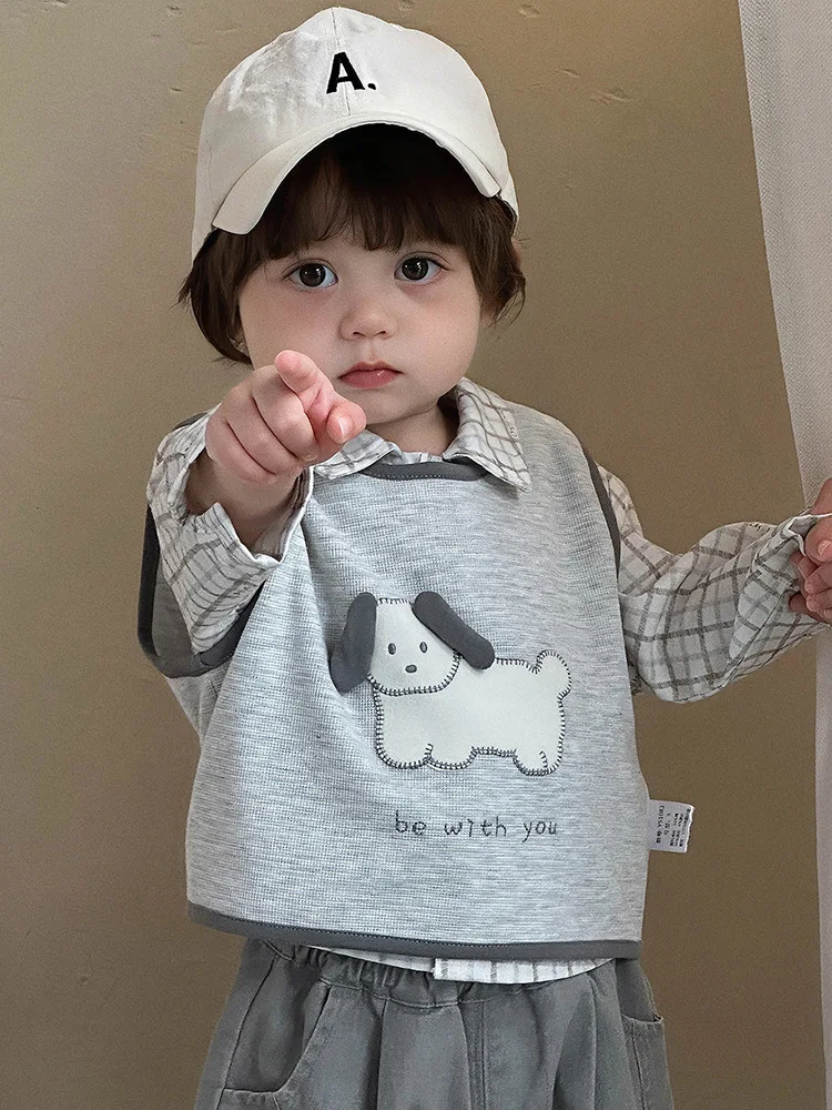 

Baby Boy Outfit2025Autumn New Infant Cartoon Vest Top Boys Plaid Shirt Two-Piece Set aClass
