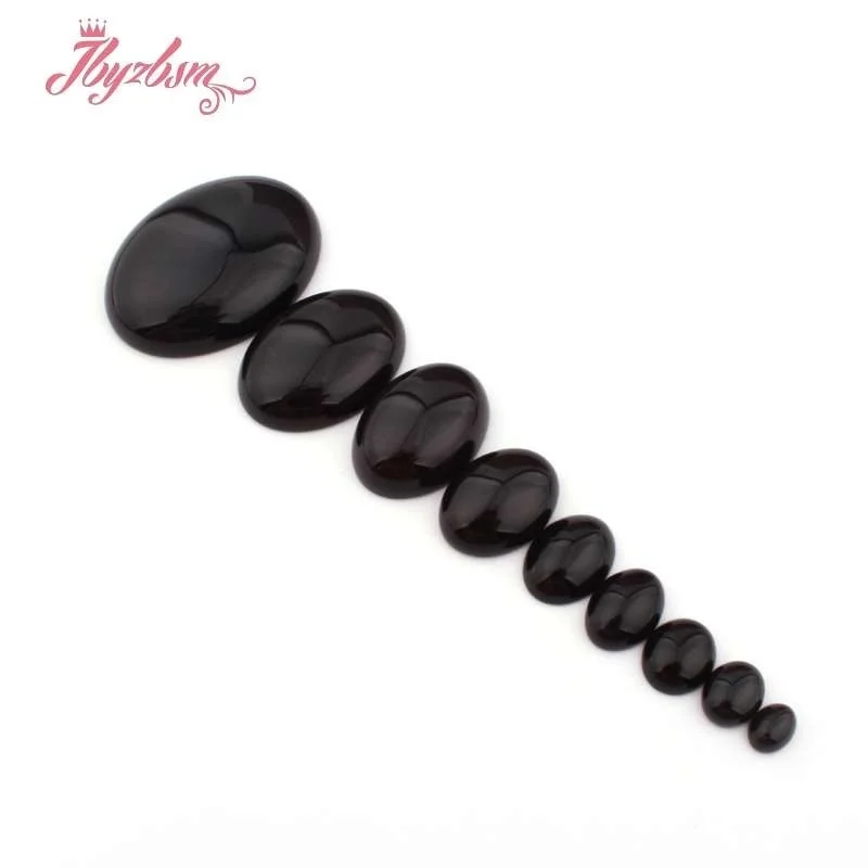 Oval Black Agates CAB Cabochon Flatback Dome Undrilled Natural Stone for DIY Accessories Earring Ring Jewelry Making 5 Pcs