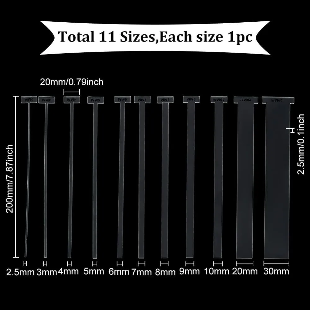 11 Pcs Acrylic Bookbinding Spacer Tool 3/4/5/6/7/8/9/10/20/30mm Clear Acrylic Bookbinding Ruler T Shape Straight making kit