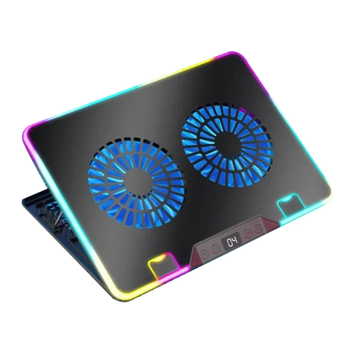 

X64A_F36 Gaming Laptop Cooling Pad with RGB Lights LCD Display 7 Adjustable Angles 2 USB Ports for 11-17.3 Inch Laptops B