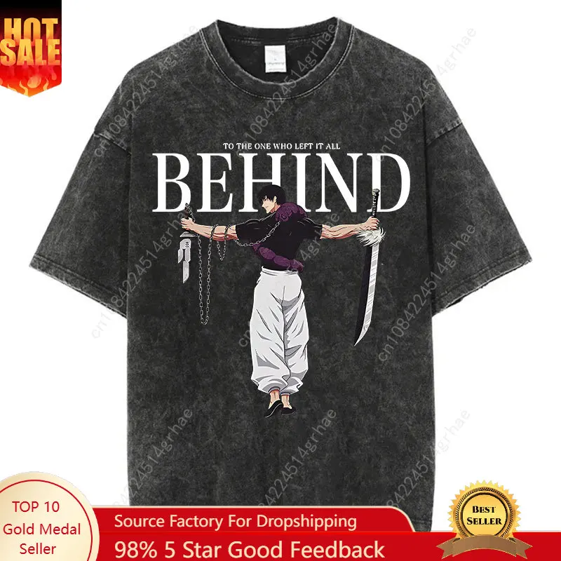 Black Washed Tshirt Harajuku Summer Anime Short Sleeve 100% Cotton Oversize Tees Vintage Streetwear T-Shirt