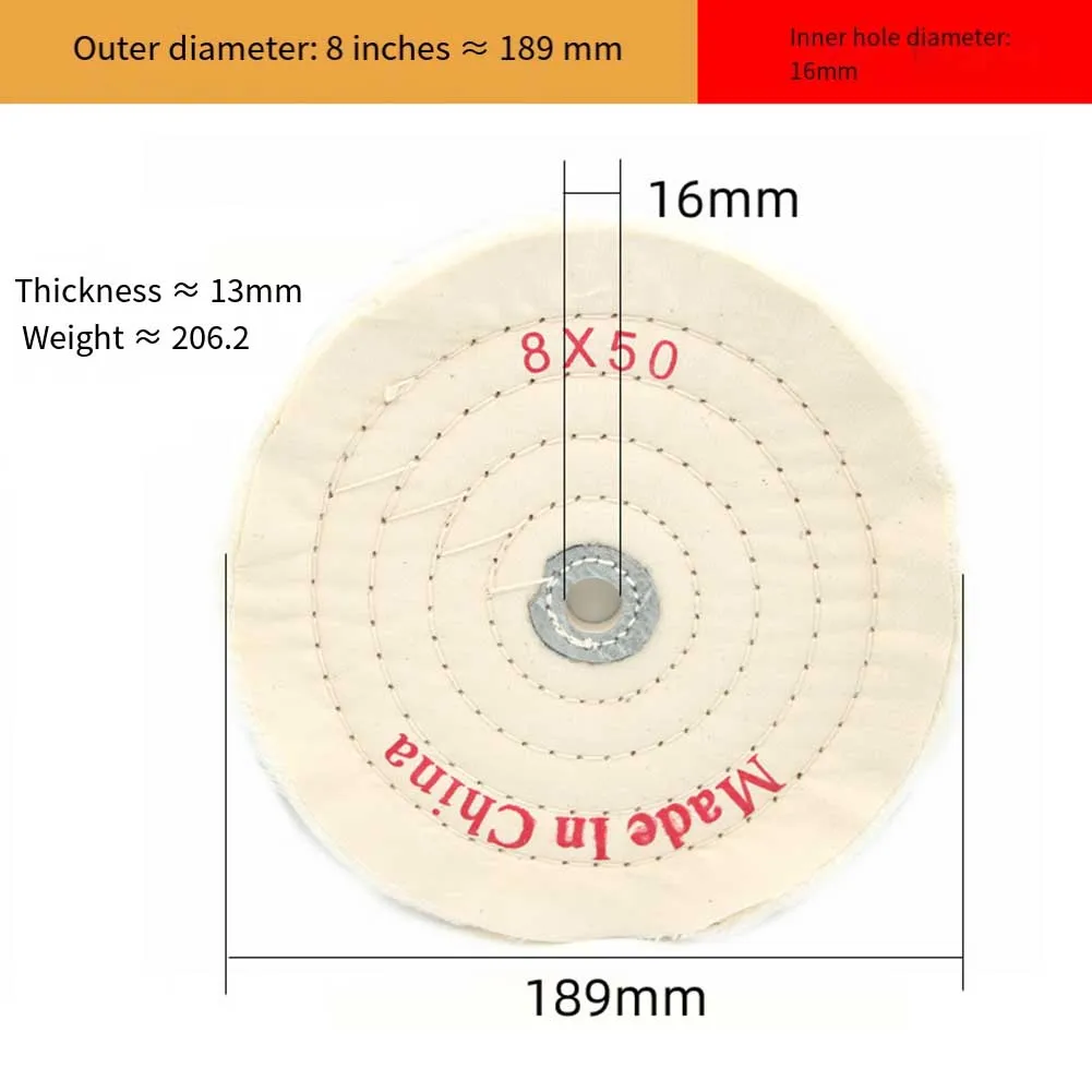 8 inch Cloth Buffing Polishing Wheel for Jewelry Metal Stainless Steel Aluminum Wood Plastic Grinding 2 Pieces
