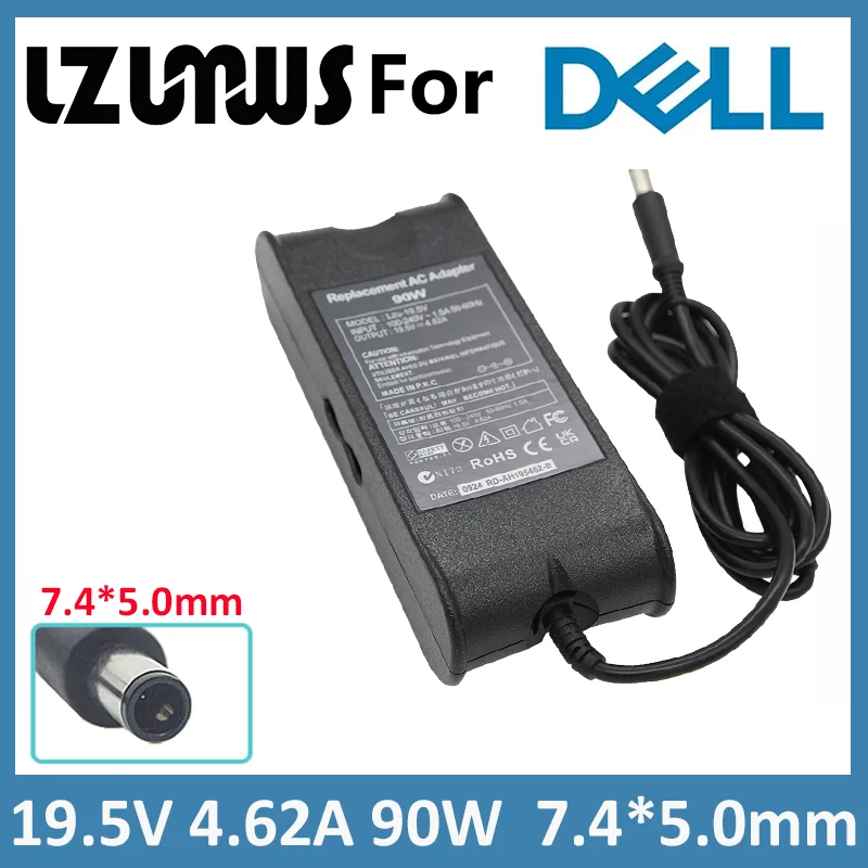 Carregador de alimentação portátil, 19.5v, 4.62a, 90w, 7.4x5.0mm, dell e4300, e5410, e6320, e6400, e6430, 3521, inspiron n5110