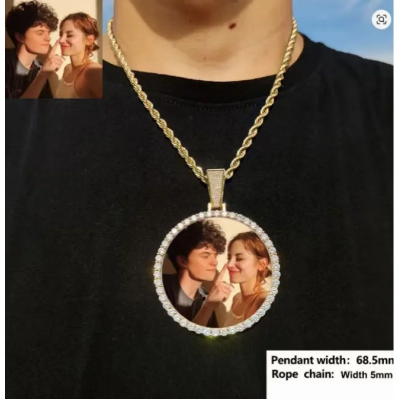 

68.5MM 18K Gold Plated Custom Made Photo Bling Big Medallions Necklace Pendant Men Hip Hop Picture Jewelry Gift Free Custom Text