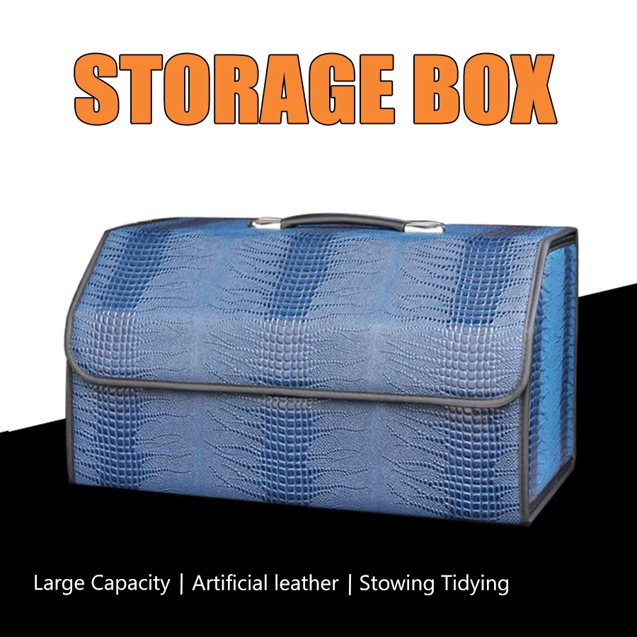 Car PU Leather Trunk Storage Box Portable Foldable Storage Car Multiuse Storage Crocodile Pattern Large Capacity Auto Storag Box