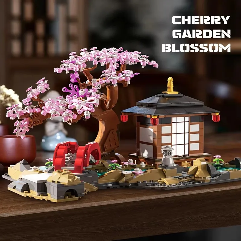 MOC Japanische Sakura Haus Kirschblüte Bausteine Set Zen Garten Baum Blume Hütte Ziegel DIY Spielzeug Kinder Geburtstag Geschenke