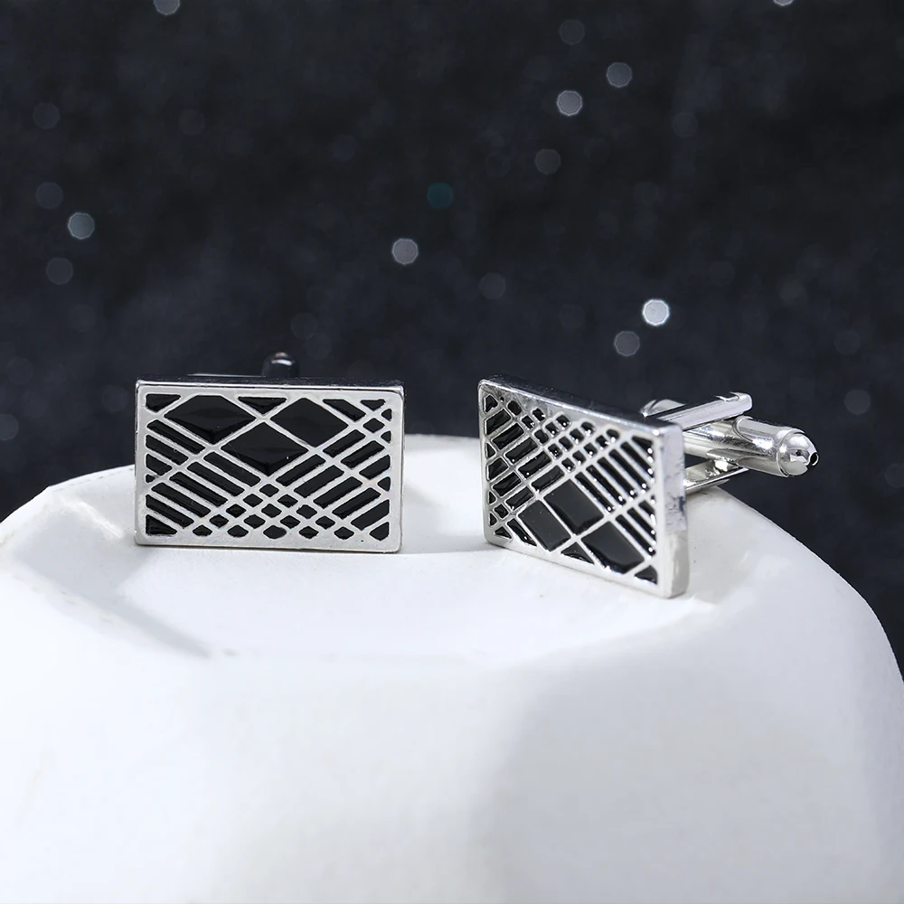 Statement Cool Mens Stripe Interweaving Pattern Cufflinks Cross Lines Design Oblong Black Enamel Cuff Button