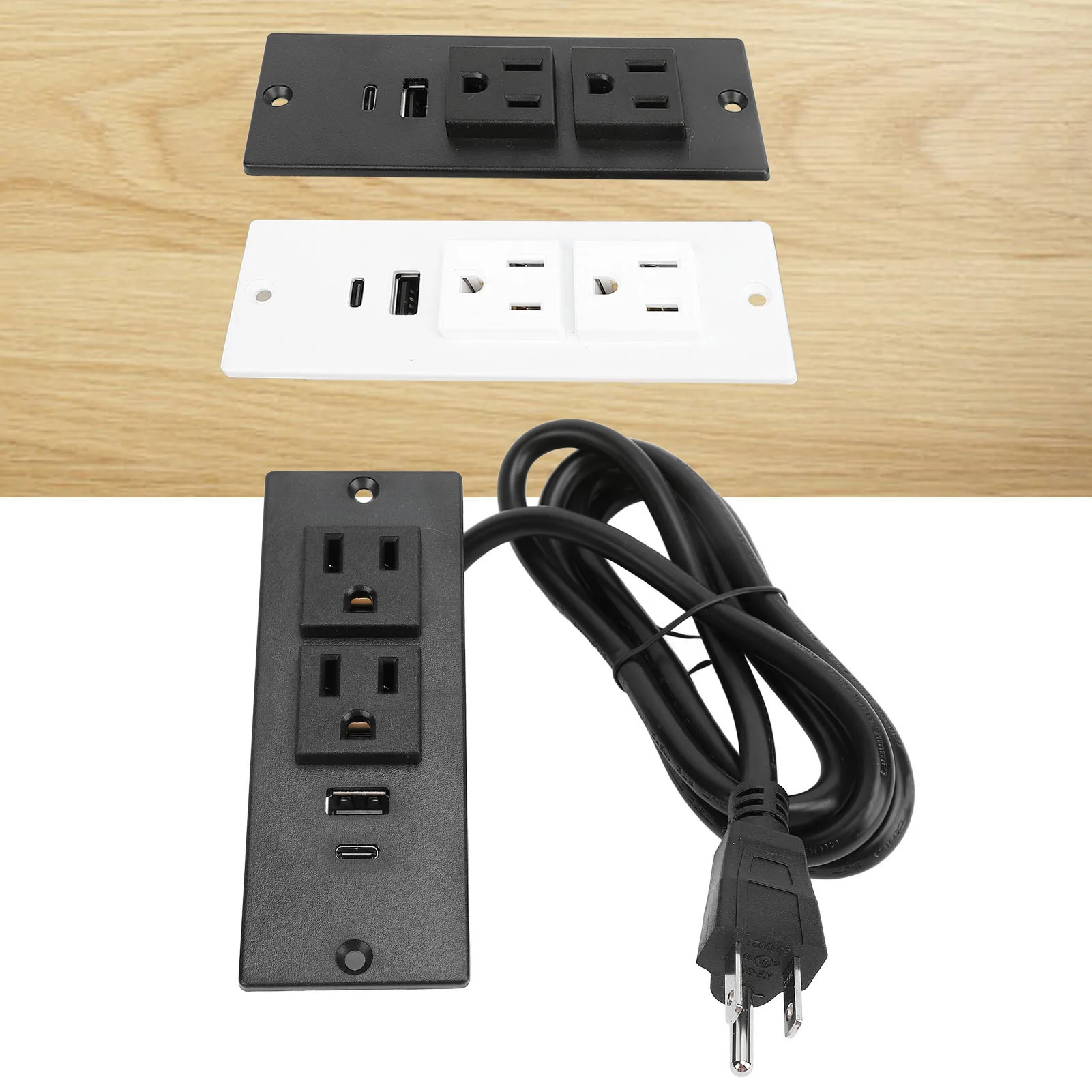 Conference Recessed Power Strip Table Socket Furniture Outlet PD 20W Fast Charging 2 USB Ports 1.5m Cord US Plug