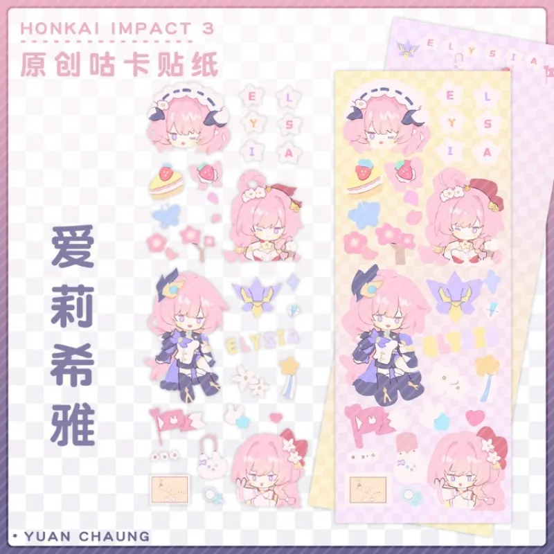 Honkai Impact 3 Sticker Elysia Gooka Hand Account Stickers Anime Figure School Supplies Student Kawaii Stationery Kid Girl Gift