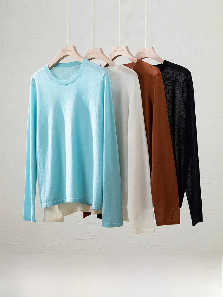 

Versatile Pure Color Classic Knitted Top Women's Base Layer Cotton Blend Comfortable Fit Spring Summer Faion Trend