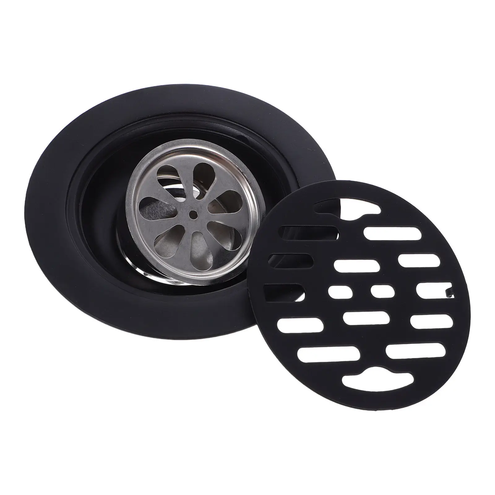 1Pcs Round Stainless Steel Floor Drain Black Large Opening Deodorizing Cover for Bathroom Balcony Washing Machine Sewer