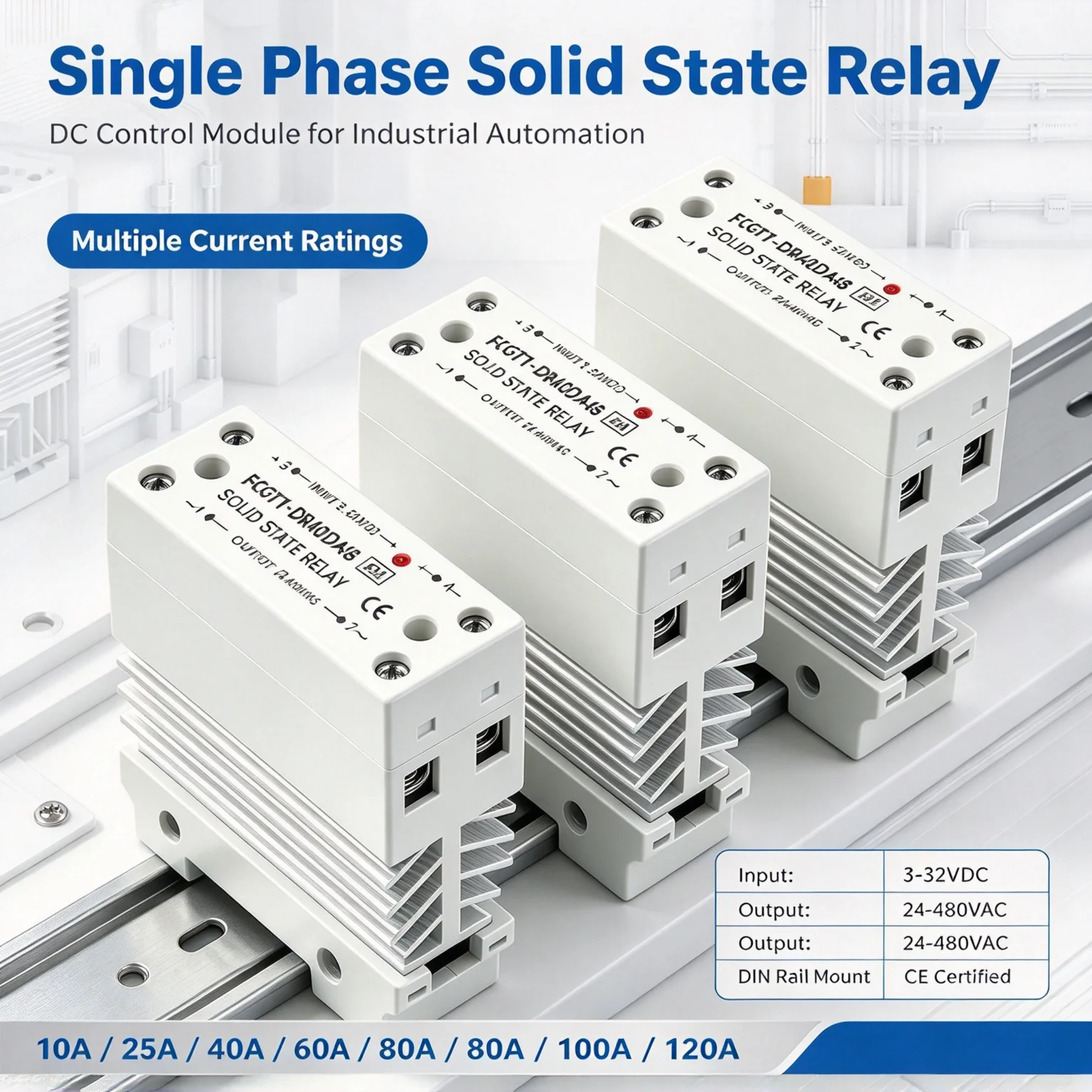 Slim Relay SSR Solid State Relay Single Phase Din Rail Mounted With Heat Sink 10A 25A 40A 50A 60A 80A Industrial Relay