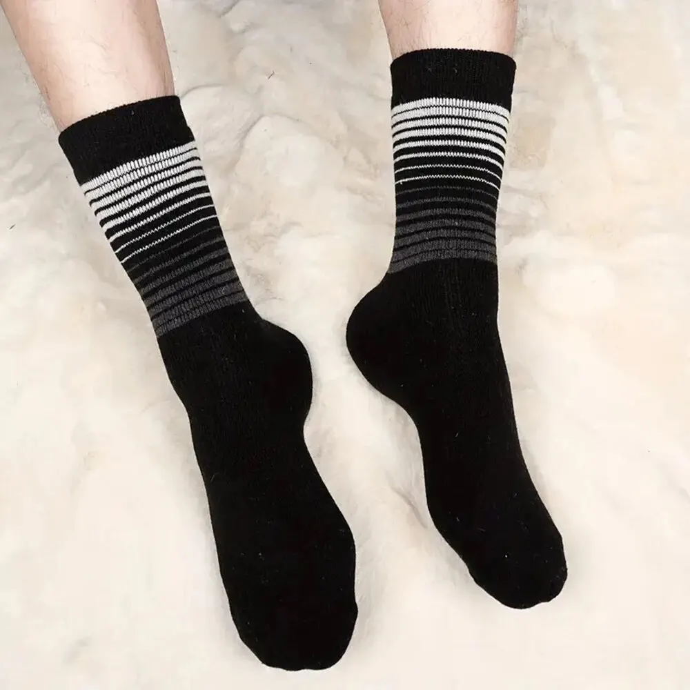 5 Pairs Men\'s Fashionable Striped Pattern Wool Socks Warm Winter Mid Length Socks Thickening Soft Cold-resistant Men Boots Socks