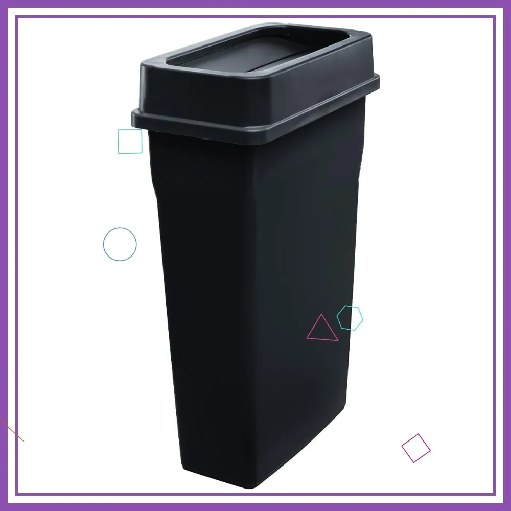 

Commercial Slim Rectangular Trash Can 23 Gallon with Swing Lid - Space Saving Office Kitchen