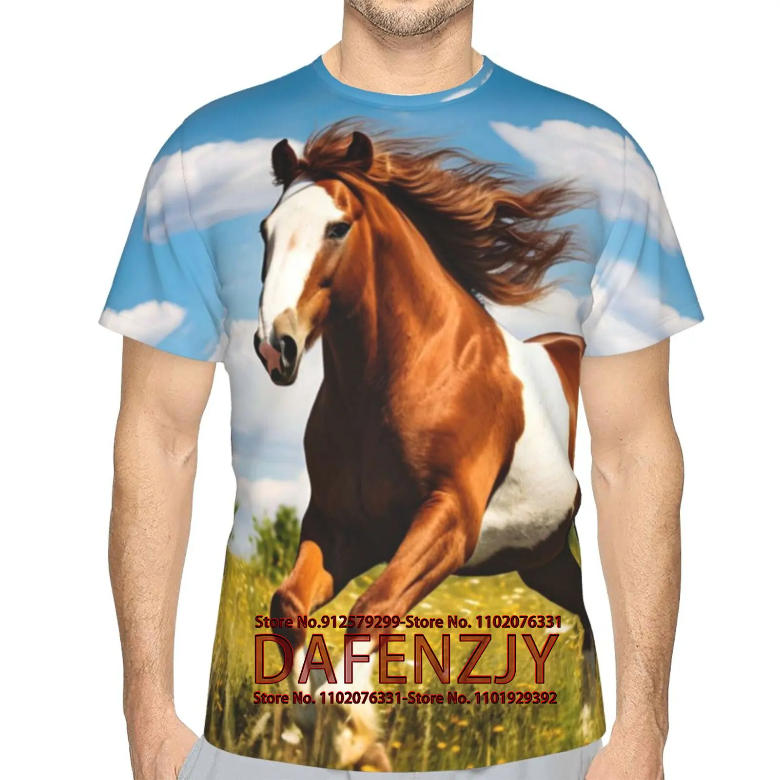 Mens Animal Print T-Shirt Funny Horse Short Sleeve Tee Tops