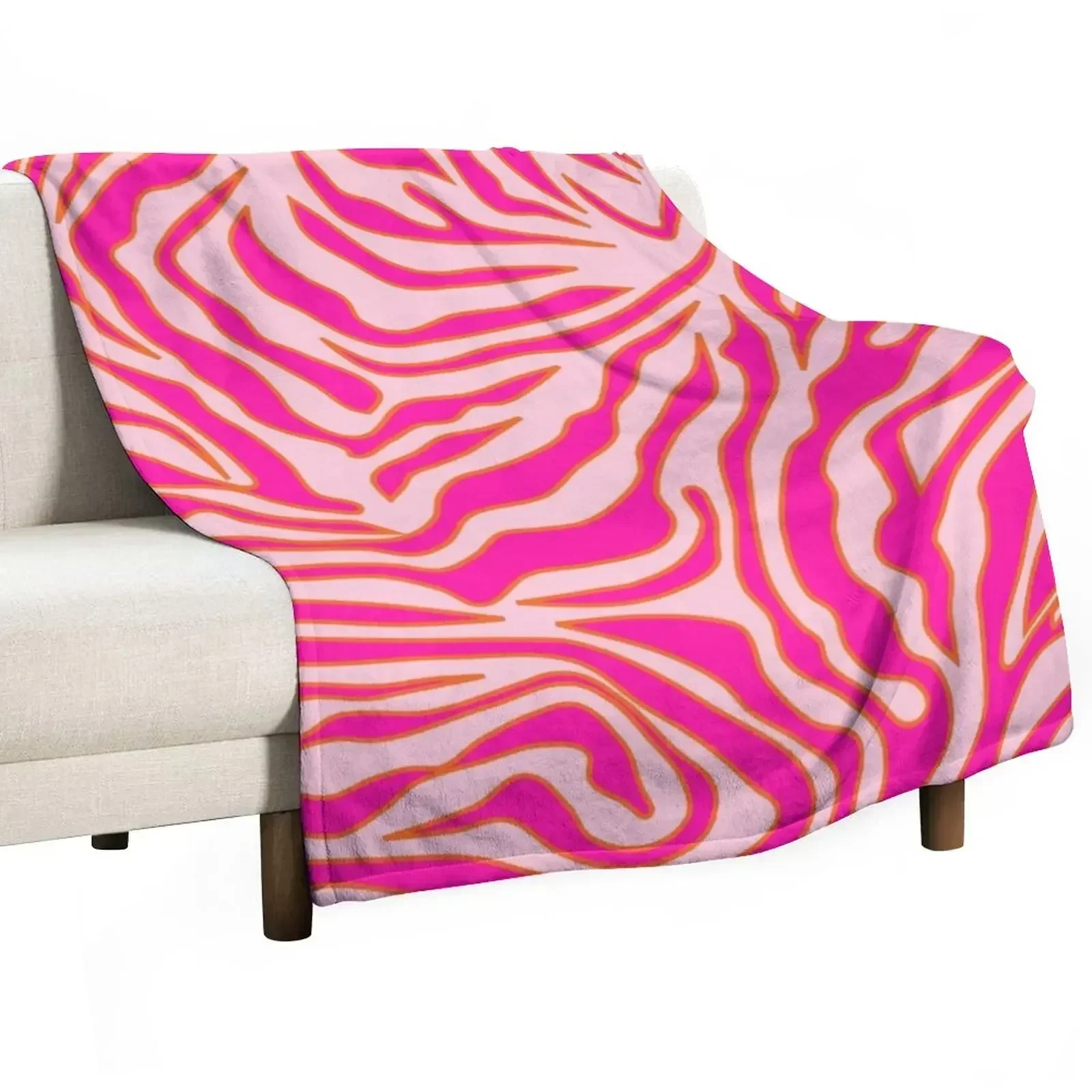 Zebra Print Pink And Orange Zebra Stripes Wild Animal Print Preppy Decor Modern Zebra Pattern Throw Blanket