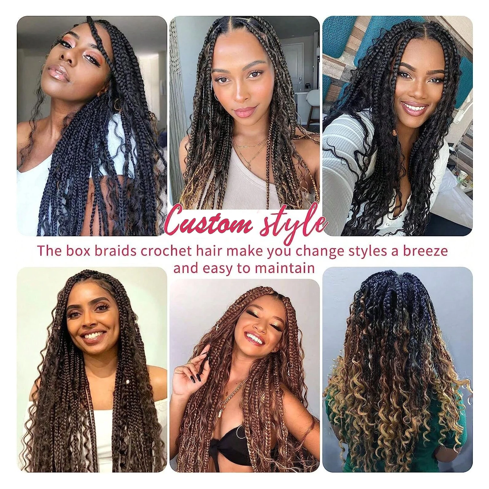 Boho Box Braids Crochet Hair Extensions For Black Women Synthetic Long Goddess Crochet Braids Curly Braiding Extensions Hair