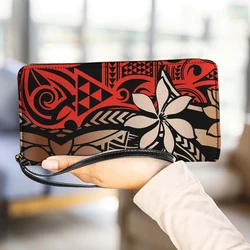 Polynesian Samoa Tattoos Print Clutch Purse Polynesia Plumeria Hibiscus Commuter Party Wristband Wallet Coin Purse Bolsos Mujer