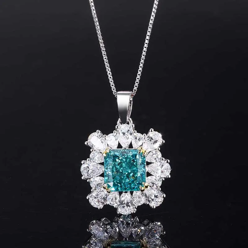 S925 Sterling Silver High Carbon Diamond Mint Green Pendant Ring Earring Necklace Set Women's Jewelry Bridesmaid Gift Luxurious image 3
