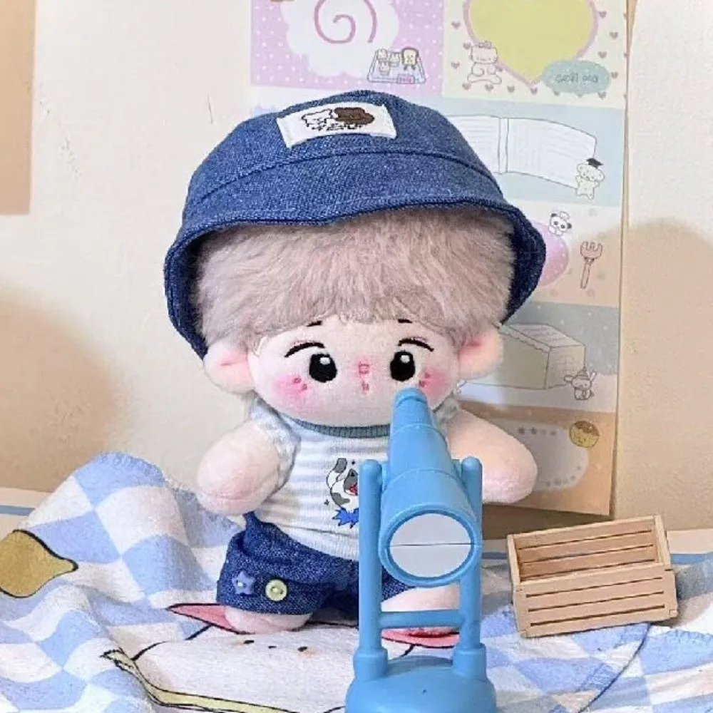 

1 комплект, полосатая футболка 10/20 см, хлопковая кукольная одежда, ковбойская шляпа, летний комплект, 20 см, хлопковая кукольная одежда, мини-мода