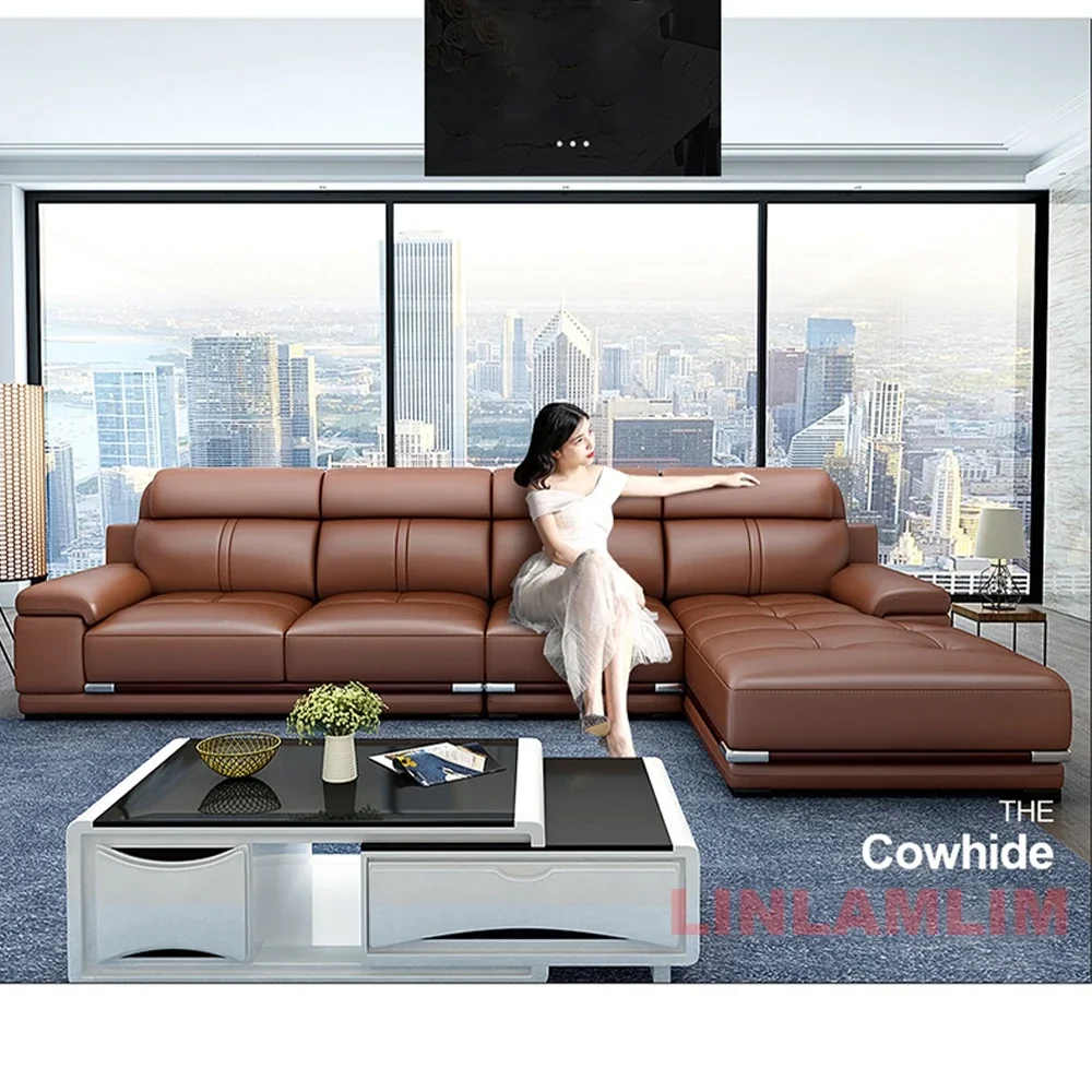 Linlamlim Modern Luxury L-Shaped Leather Sofa for Living Room, Sectional Corner Couch with Chaise Lounge, Minimalist Furniture
