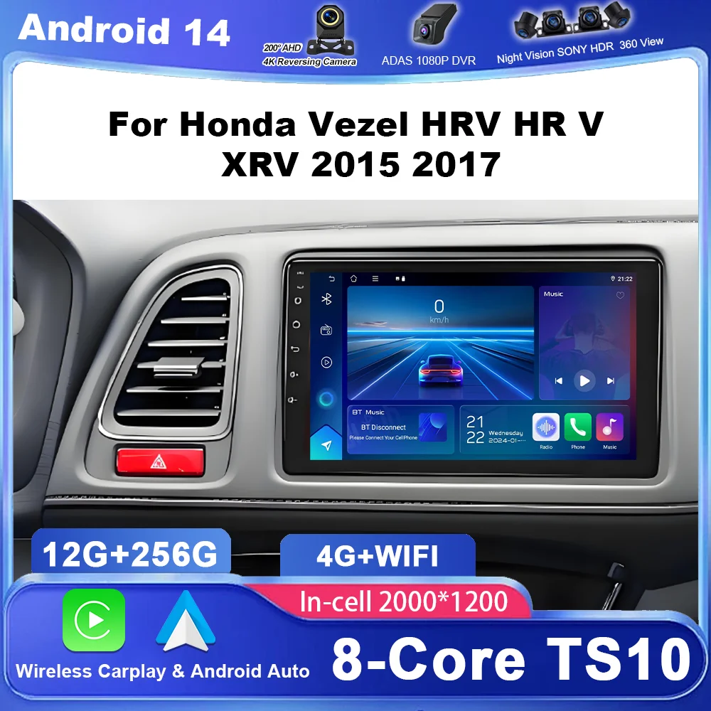 

Android 15 For Honda Vezel HRV HR V XRV 2015 2017 Car Radio Wireless Carplay Multimedia Video Player GPS Navigation QLED 5G WIFI