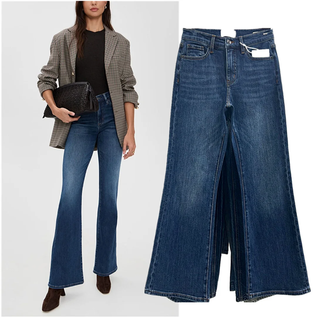 

Maxdutti French Fashion Lady High Waist Fashion ELegant Slim Fit Flared Jeans Women;s Minimalist Commuter Casual Blue Denim Jean
