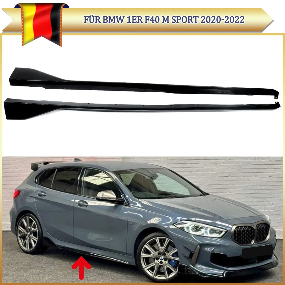 Glänzend schwarze Seitenschweller für BMW 1er F40 Fließheck 2020 2021 2022 Stoßstangenverlängerung Splitter Lip Winglet Karosserie-Kit