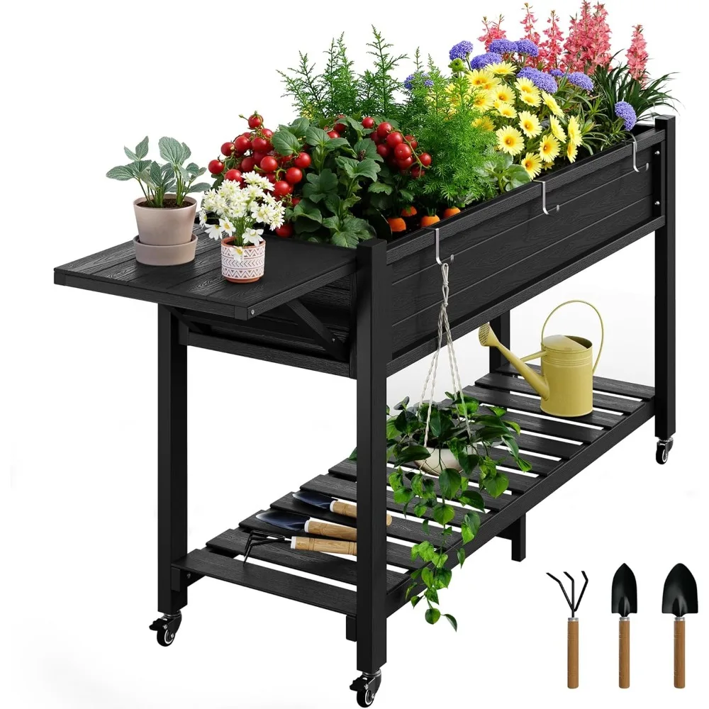 

YEFU Raised Garden Bed with Legs: 57x18x30in Elevated Poly Planter with Wheels,Waterproof Mobile Raised Bed Garden, Elevated Pla